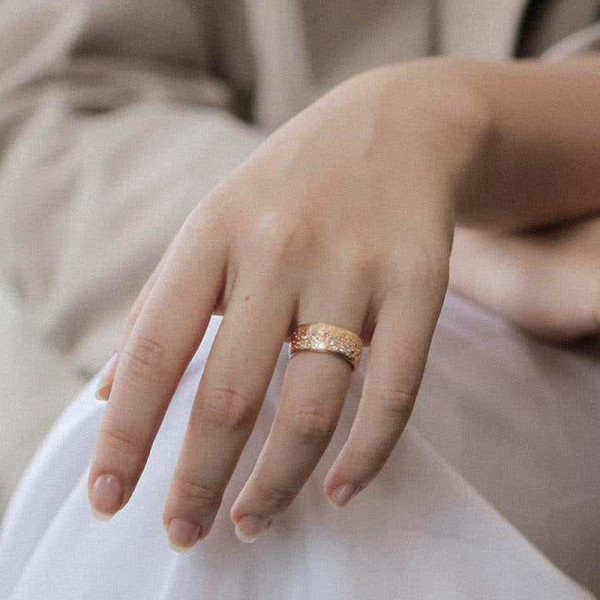 Flush Set Satin Finish Texture Matte Starry Wedding Band
