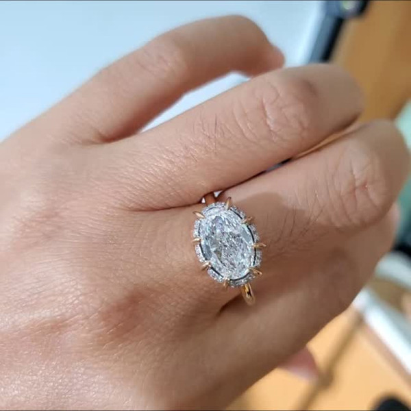 5ct Oval Cut Paved Two Tone Engagement Ring