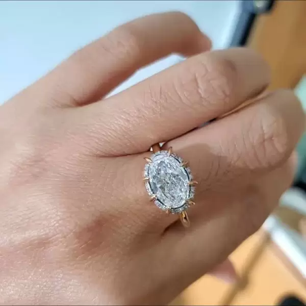 5ct Oval Cut Paved Two Tone Engagement Ring