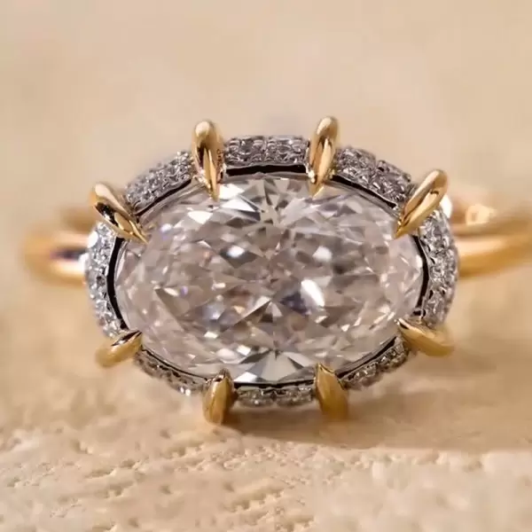 5ct Oval Cut Paved Two Tone Engagement Ring