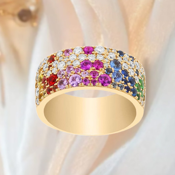 3ctw Scattered Paved Multicolor Sapphire Rainbow Starry Ring