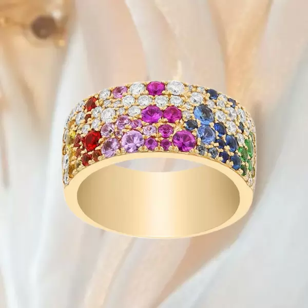 3ctw Scattered Paved Multicolor Sapphire Rainbow Starry Ring