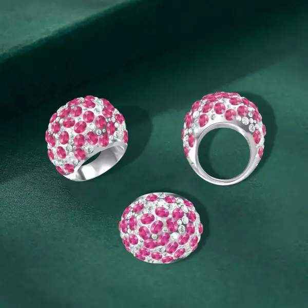 8ctw Oval Cut Pink Sapphire Paved Dome Cocktail Ring