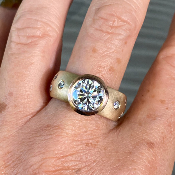 3ct Round Cut Matte Flush Set Two Tone Engagement Ring