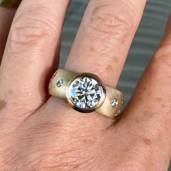 3ct Round Cut Matte Flush Set Two Tone Engagement Ring