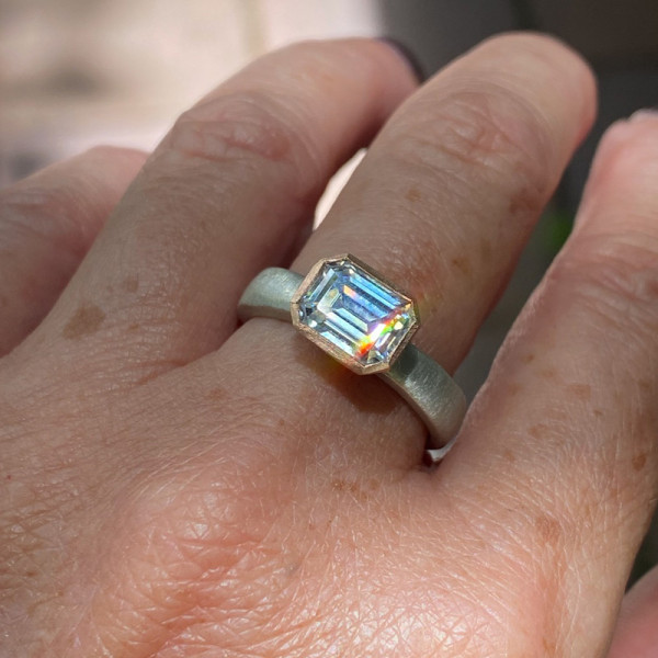 2.5ct Emerald Cut Matte Satin Finish Two Tone Engagement Ring
