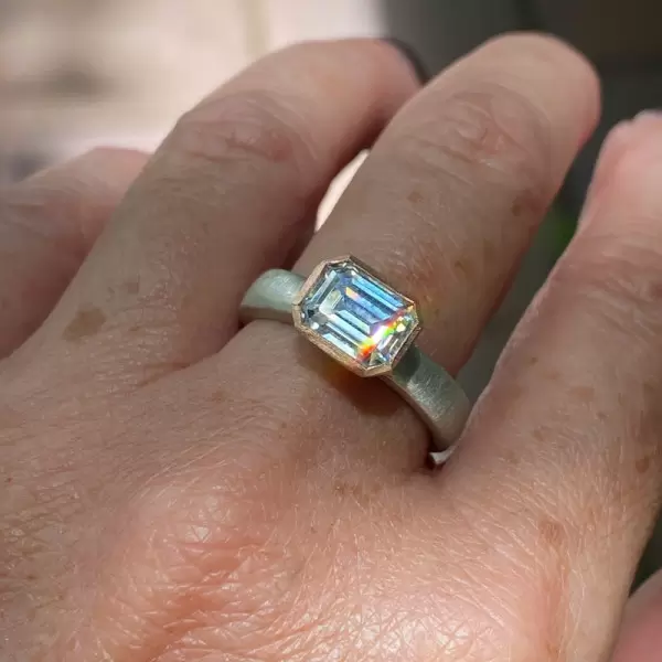 2.5ct Emerald Cut Matte Satin Finish Two Tone Engagement Ring