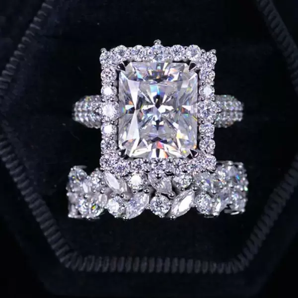 5ct Radiant Cut Three-Pieces Vintage Lace Wedding Ring Set