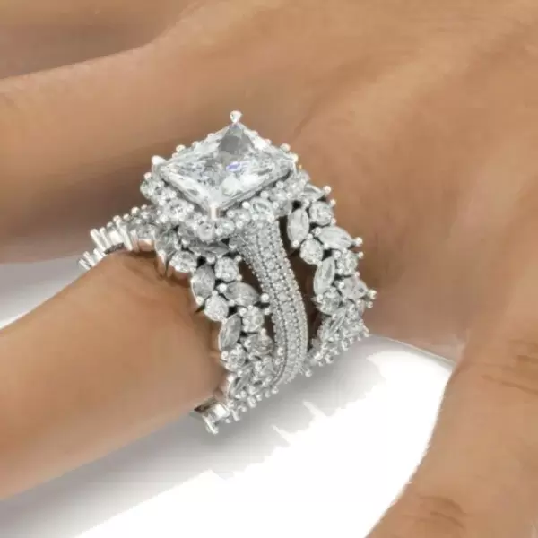 5ct Radiant Cut Three-Pieces Vintage Lace Wedding Ring Set