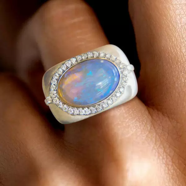 10ct Oval-shaped Blue Opal Matte Large Cocktail Ring