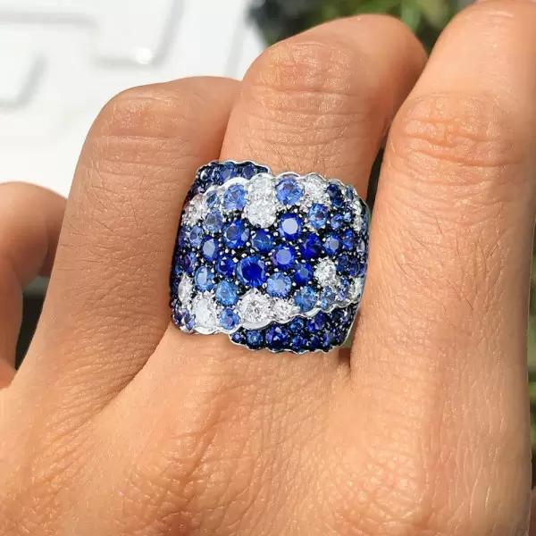 6ctw White and Blue Sapphire Bypass Cocktail Ring