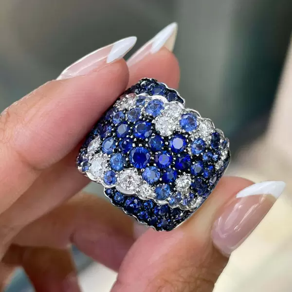 6ctw White and Blue Sapphire Bypass Cocktail Ring