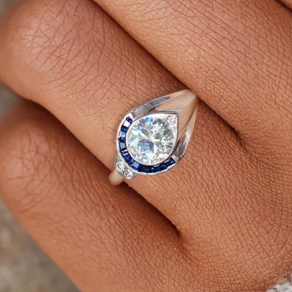 3ct Round Cut Asymmetric Art-deco Engagement Ring