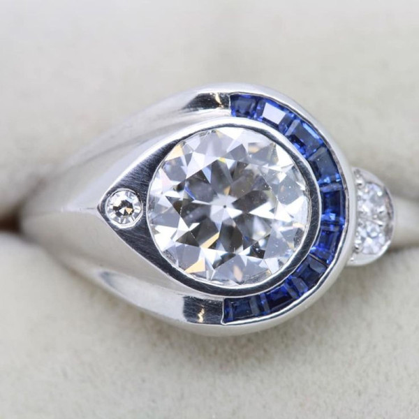 3ct Round Cut Asymmetric Art-deco Engagement Ring