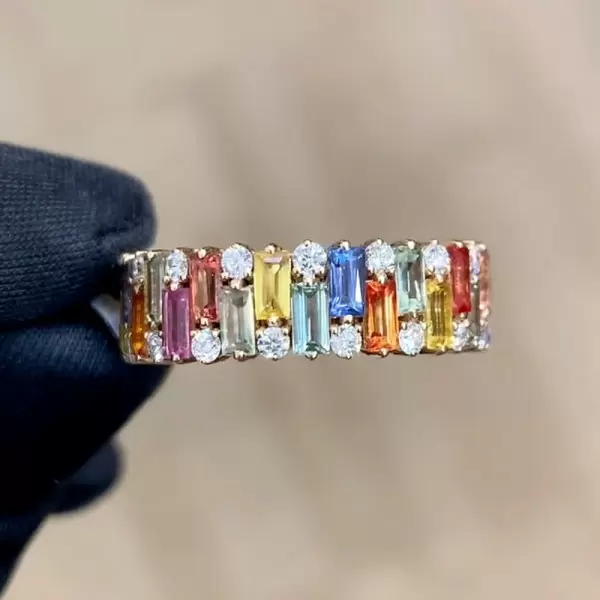 4ctw Baguette Cut Rainbow Sapphrie Eternity Ring