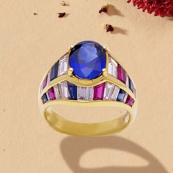2.5ct Oval Cut Blue Sapphrie Art-deco Engagement Ring