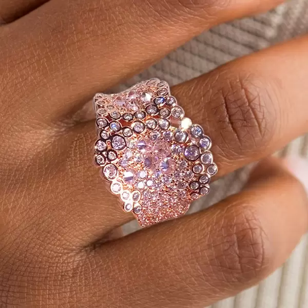 4ctw Round Cut Pink Sapphire Cluster Asymmetric Cocktail Ring