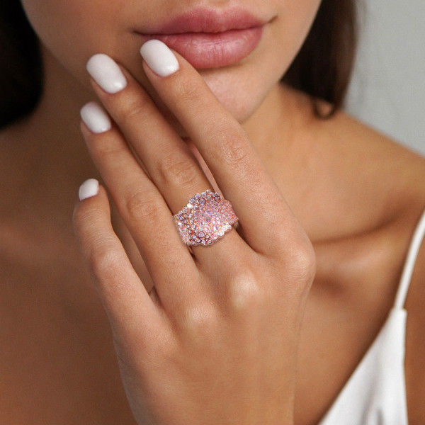 4ctw Round Cut Pink Sapphire Cluster Asymmetric Cocktail Ring