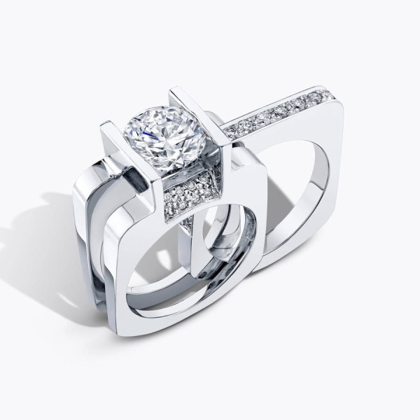 3ct Round Cut Modern Style Square Wedding Ring Set
