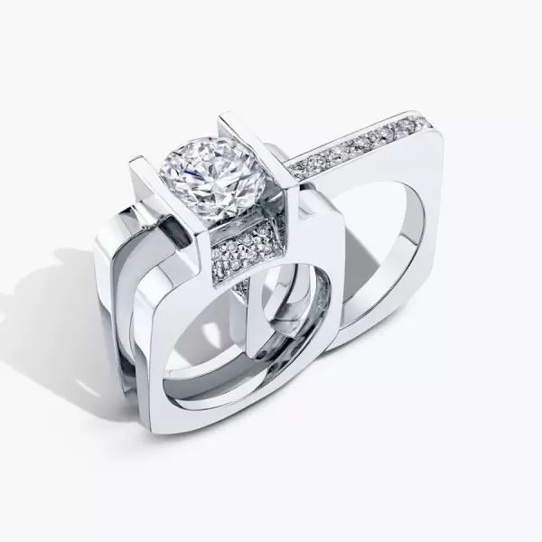 3ct Round Cut Modern Style Square Wedding Ring Set