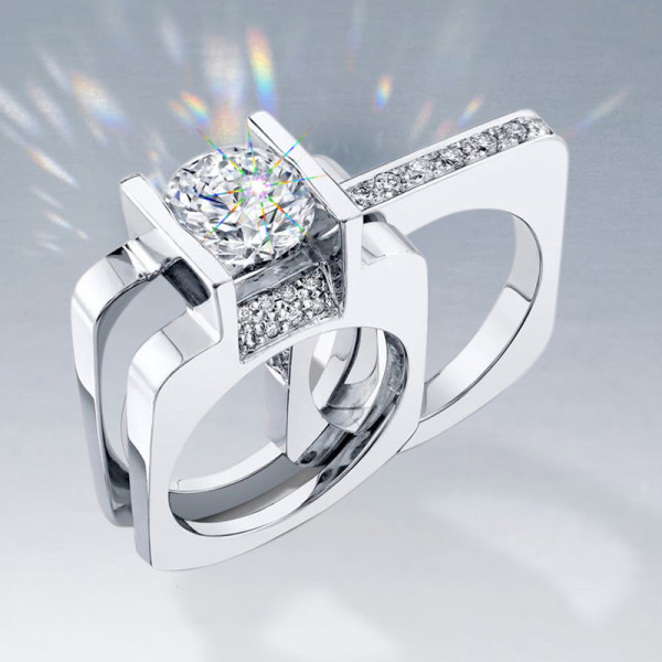 3ct Round Cut Modern Style Square Wedding Ring Set