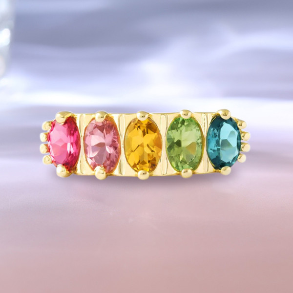 3.7ctw Oval Cut Multicolor Sapphire Five Stone Promise Ring