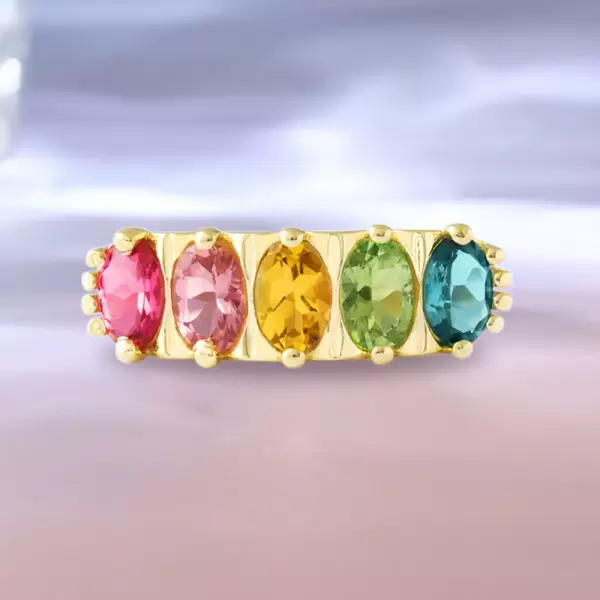 3.7ctw Oval Cut Multicolor Sapphire Five Stone Promise Ring