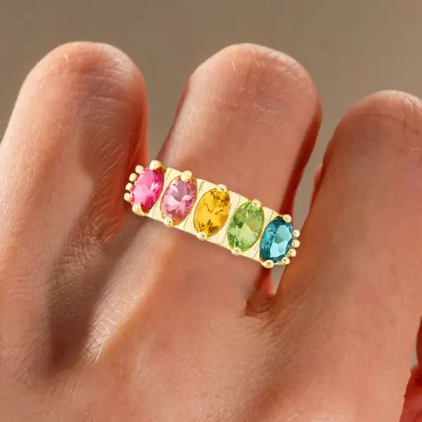 3.7ctw Oval Cut Multicolor Sapphire Five Stone Promise Ring