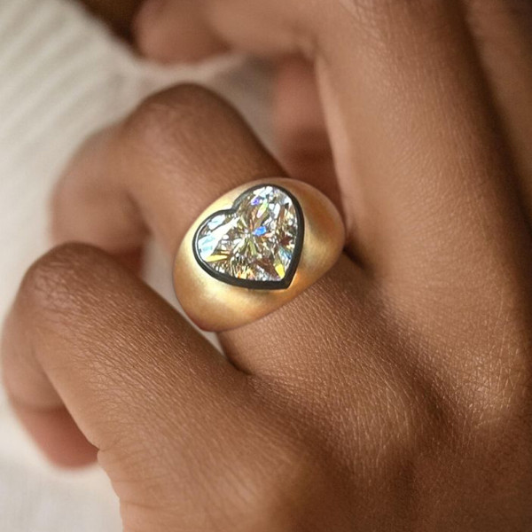 3.5ct Heart Cut Two Tone Matte Bombe Ring