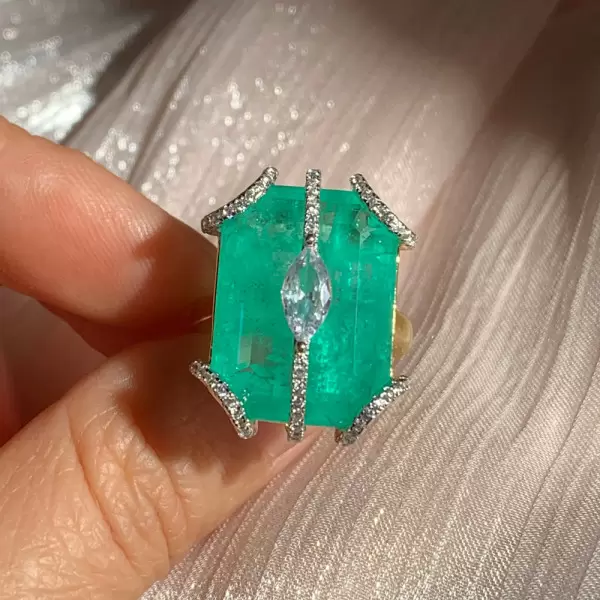 20ct Large Crown Emerald Two Tone Statement Cocktail Ring