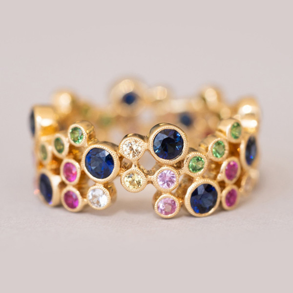 2.8ctw Multicolor Sapphire Milgrain Vintage Bubble Ring