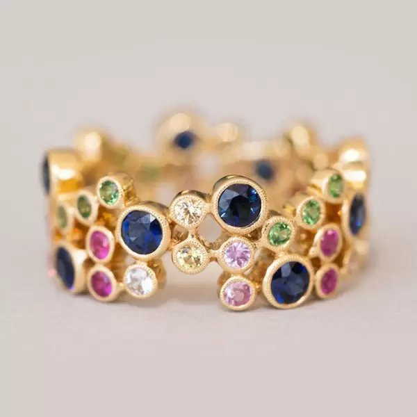 2.8ctw Multicolor Sapphire Milgrain Vintage Bubble Ring