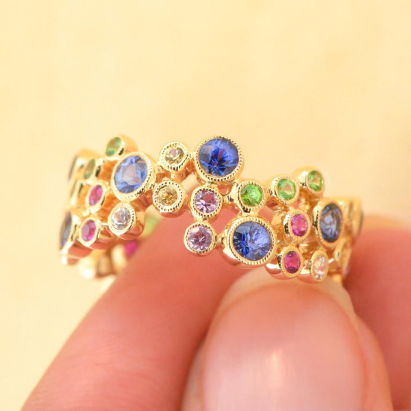 2.8ctw Multicolor Sapphire Milgrain Vintage Bubble Ring