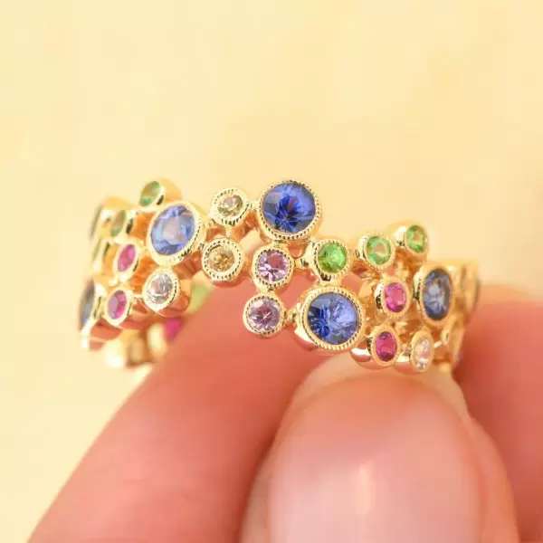 2.8ctw Multicolor Sapphire Milgrain Vintage Bubble Ring