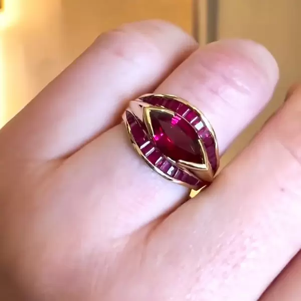 2.5ct Marquise Cut Ruby Gold Tone Cocktail Ring