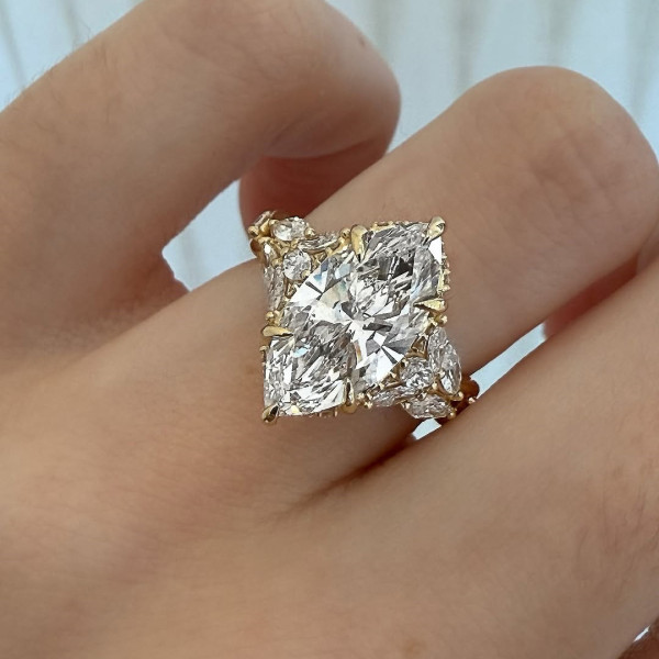 2.5ct Marquise Cut Cluster Gold Tone Engagement Ring