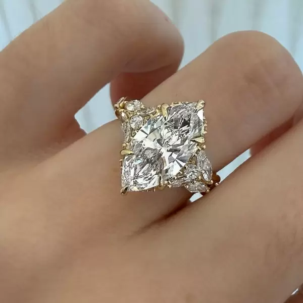 2.5ct Marquise Cut Cluster Gold Tone Engagement Ring