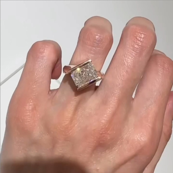 3.5ct Radiant Cut Cigar Band Simple Modern Engagement Ring