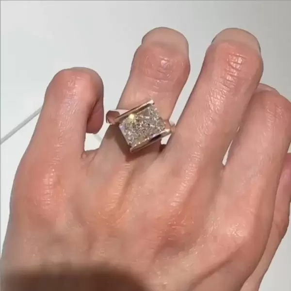 3.5ct Radiant Cut Cigar Band Simple Modern Engagement Ring