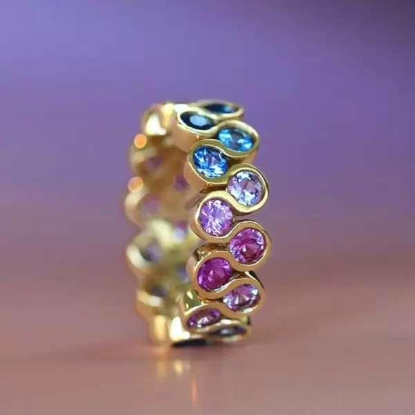 8ctw Round Cut Multicolor Sapphire Rainbow Eternity Ring