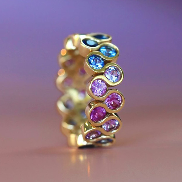 8ctw Round Cut Multicolor Sapphire Rainbow Eternity Ring