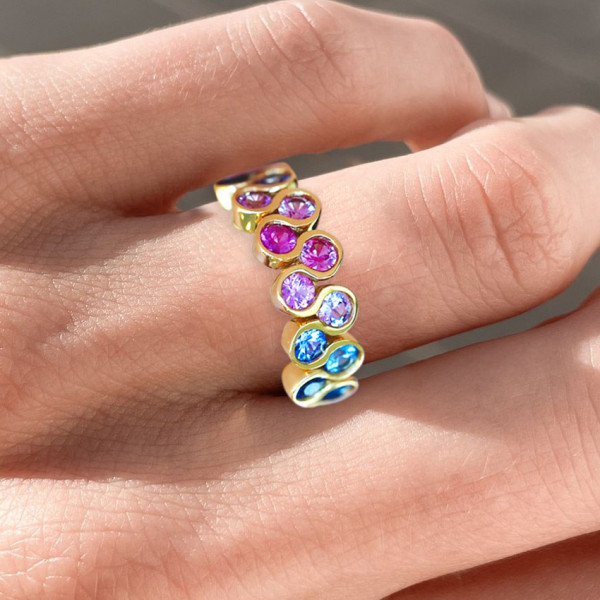 8ctw Round Cut Multicolor Sapphire Rainbow Eternity Ring