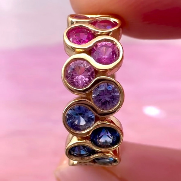 8ctw Round Cut Multicolor Sapphire Rainbow Eternity Ring