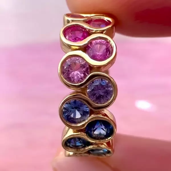8ctw Round Cut Multicolor Sapphire Rainbow Eternity Ring