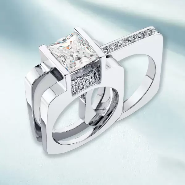 4.2ct Princess Cut Modern Style Square Wedding Ring Set