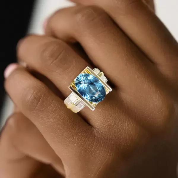 3ct Oval Cut Blue Sapphire Mechanical Style Unisex Engagement Ring