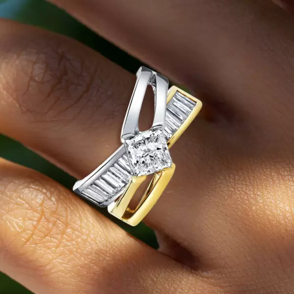 2ct Princess Cut Two Tone Modern Ribbon Engagement Ring