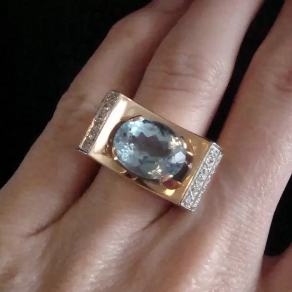 5ct East-west Oval Cut Aquamarine Art-deco Cocktail Ring