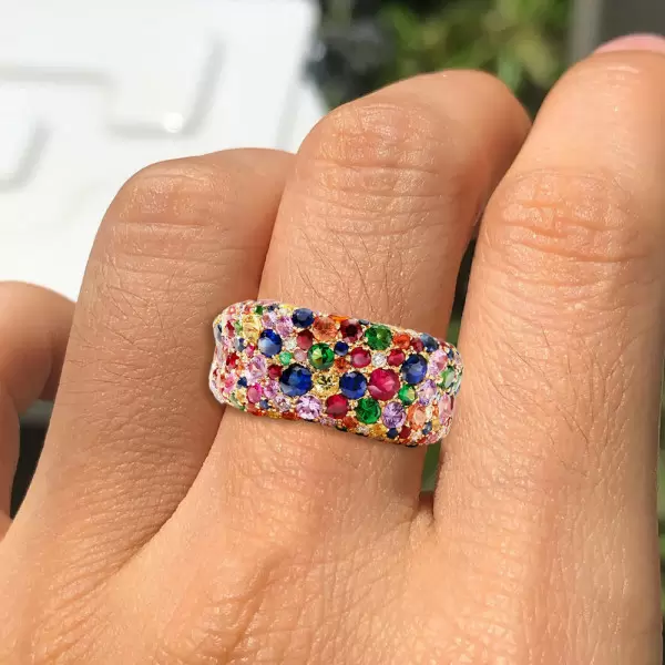 6ctw Multicolor Sapphire Half Paved Cocktail Ring
