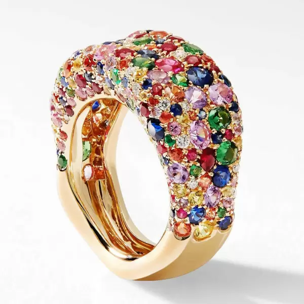 6ctw Multicolor Sapphire Half Paved Cocktail Ring